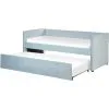 Beliani Trundle Bed Light Blue Glam Velvet Upholstery Slats EU Single Troyes