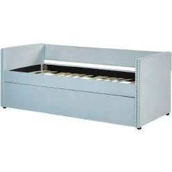 Beliani Trundle Bed Light Blue Glam Velvet Upholstery Slats EU Single Troyes -Children's chairs Sales Store 80383824 5