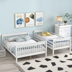 Abrihome Triple Bunk Bed, Three Sleeper, 3FT Single, 4FT6 Double, Solid Pine Wood Frame, With Side Ladder, Kids Children, White (90x190cm, 135x190cm) 11 Abrihome Triple Bunk Bed, Three Sleeper, 3FT Single, 4FT6 Double, Solid Pine Wood Frame, With Side Ladder, Kids Children, White (90x190cm, 135x190cm) -Children's chairs Sales Store 81231208 5