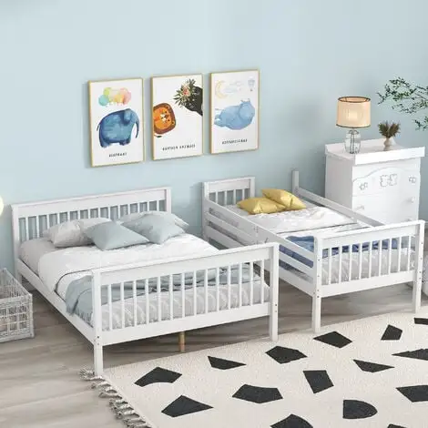 Abrihome Triple Bunk Bed, Three Sleeper, 3FT Single, 4FT6 Double, Solid Pine Wood Frame, With Side Ladder, Kids Children, White (90x190cm, 135x190cm) 7 Abrihome Triple Bunk Bed, Three Sleeper, 3FT Single, 4FT6 Double, Solid Pine Wood Frame, With Side Ladder, Kids Children, White (90x190cm, 135x190cm) - Image 5