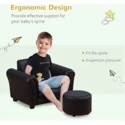 HOMCOM Toddler Chair Kids Sofa Set Children Couch Seating Armchair W/ Footstool Black -Children's chairs Sales Store 8187825 5