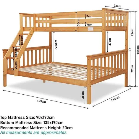 BLISSWOOD Triple Bunk Bed Pine 5 BLISSWOOD Triple Bunk Bed Pine - Image 3