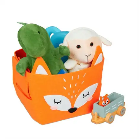 Relaxdays Felt Storage Basket, Animal Motif, Children, Foldable, HxWxD: 24 X 27 X 18 Cm, Toys, Fox Design, Orange 3 Relaxdays Felt Storage Basket, Animal Motif, Children, Foldable, HxWxD: 24 X 27 X 18 Cm, Toys, Fox Design, Orange