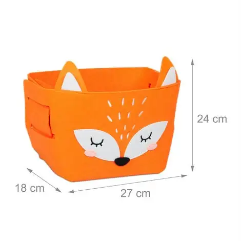 Relaxdays Felt Storage Basket, Animal Motif, Children, Foldable, HxWxD: 24 X 27 X 18 Cm, Toys, Fox Design, Orange 6 Relaxdays Felt Storage Basket, Animal Motif, Children, Foldable, HxWxD: 24 X 27 X 18 Cm, Toys, Fox Design, Orange - Image 4