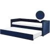Beliani Corduroy Fabric EU Single Trundle Bed Frame Nailhead Trim 3ft Navy Blue Mimizan