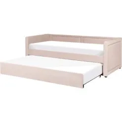 Beliani Modern Fabric EU Single Trundle Bed Frame Nailhead Trim 3ft Pink Mimizan -Children's chairs Sales Store 85748307 4