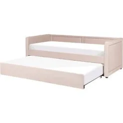 Beliani Modern Fabric EU Single Trundle Bed Frame Nailhead Trim 3ft Pink Mimizan 10 Beliani Modern Fabric EU Single Trundle Bed Frame Nailhead Trim 3ft Pink Mimizan -Children's chairs Sales Store 85748307 4 3