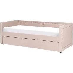 Beliani Modern Fabric EU Single Trundle Bed Frame Nailhead Trim 3ft Pink Mimizan -Children's chairs Sales Store 85748307 5 1