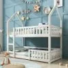HOOSENG Bunk Bed Twin Single Sleeper Bed, 3FT Solid Wood Bed Frame Single Bed Gaming Bed With Ladder And Guard Rail, Castle-shaped Bed Children's Bedroom Furniture For Kids Children (White) -Children's chairs Sales Store 86248515 1