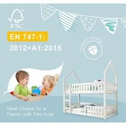 HOOSENG Bunk Bed Twin Single Sleeper Bed, 3FT Solid Wood Bed Frame Single Bed Gaming Bed With Ladder And Guard Rail, Castle-shaped Bed Children's Bedroom Furniture For Kids Children (White) -Children's chairs Sales Store 86248515 3