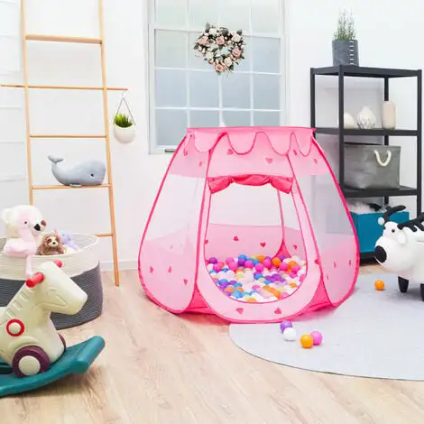 LittleTom Pink Princess Tent For Girls - 300 Ball Pit Balls 120x120x90 Baby Girl Ball Pit 4 LittleTom Pink Princess Tent For Girls - 300 Ball Pit Balls 120x120x90 Baby Girl Ball Pit - Image 2