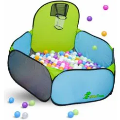 LittleTom Baby Ball Pit With Basketball Hoop - 300 Ballpit Balls 120x100x80 Baby Ball Pool