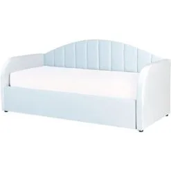Beliani Trundle Bed Velvet Upholstery Slatted Base EU Single Light Blue Eyburie -Children's chairs Sales Store 87128429 4
