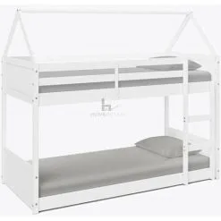 HOME DETAIL Miller White Wooden House Bunk Bed