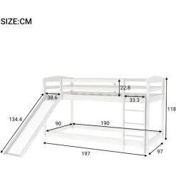 QHJ Single Bunk Bed With Convertible Slide And Ladder,White -Children's chairs Sales Store 90520461 5