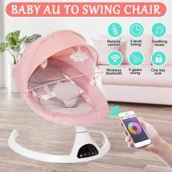 KEEPBUYING Bluetooth Electric Baby Swing Infant Cradle Bouncer Rocker Chair Music Remote,Pink