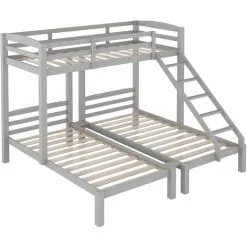 ModernLuxe Bunk Bed Triple Sleeper With Side Ladder For Children And Teens, 90x190cm,90x200cm, Grey -Children's chairs Sales Store 91310519 3