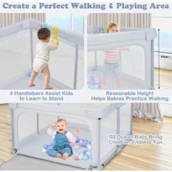 Casart Folding Baby Playpen Portable Kids Safety Yard Infant Playards W/ 50 Ocean Balls 10 Casart Folding Baby Playpen Portable Kids Safety Yard Infant Playards W/ 50 Ocean Balls -Children's chairs Sales Store 91621833 4