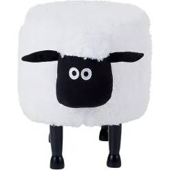 Beliani Kids Animal Stool Faux Fur Pouffe With Storage Wooden Legs Playroom White Sheep -Children's chairs Sales Store 93990073 4 1