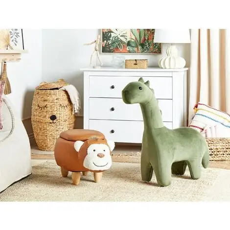 Beliani Modern Faux Leather Stool Distressed Solid Wood Animal Brown Monkey 4 Beliani Modern Faux Leather Stool Distressed Solid Wood Animal Brown Monkey - Image 2