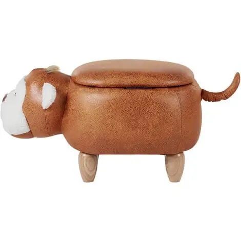 Beliani Modern Faux Leather Stool Distressed Solid Wood Animal Brown Monkey 7 Beliani Modern Faux Leather Stool Distressed Solid Wood Animal Brown Monkey - Image 5