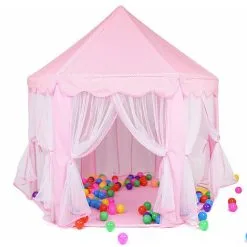 HEGUYEY 1.4m Pink Children's Play Tent Princess Castle Play Tent Toy House Fairy Princess Castle