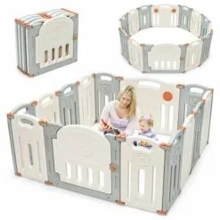 Casart 14 Panels Baby Safety Playpen Foldable Infant Toddler Play Fence Activity Center