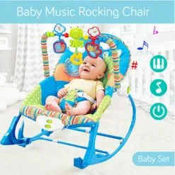 Children's chairs Sales Store 17 KEEPBUYING Portable Baby Bouncer Rocker Chair Portable Vibration Cradle Musical Infant Swing Seat - Blue