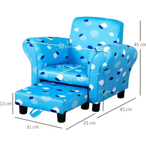 HOMCOM Cute Cloud Star Child Armchair Seat Wood Frame W/ Footrest Padding Blue 4 HOMCOM Cute Cloud Star Child Armchair Seat Wood Frame W/ Footrest Padding Blue - Image 2