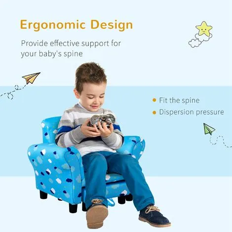 HOMCOM Cute Cloud Star Child Armchair Seat Wood Frame W/ Footrest Padding Blue 7 HOMCOM Cute Cloud Star Child Armchair Seat Wood Frame W/ Footrest Padding Blue - Image 5