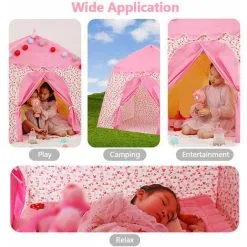 TUMALAGIA Children's Play Tent Princess Castle Oxford Cloth Play Tent Large Fairy House With Carry Bag For Boys And Girls Indoor Outdoor (Pink A) -Children's chairs Sales Store 96001287 4