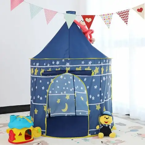 TUMALAGIA Kids Play Tent Portable Yurt Style Castle Play Tent Kids Tent Playhouse Indoor Outdoor Children's Playhouse For Boys Girls (Blue) 5 TUMALAGIA Kids Play Tent Portable Yurt Style Castle Play Tent Kids Tent Playhouse Indoor Outdoor Children's Playhouse For Boys Girls (Blue) - Image 3