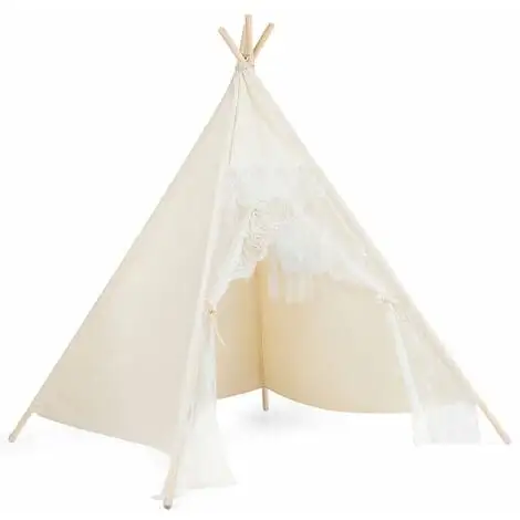 Casart Kids Lace Teepee Tent Foldable Children Play Tent W/ 4 Wooden Poles 3 Casart Kids Lace Teepee Tent Foldable Children Play Tent W/ 4 Wooden Poles