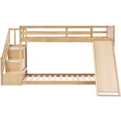 SWEEVT Children's Cabin Bed Frame With Slide & Ladder, Bunk Bed For Kids With Ladder And Slide (Natural, 190x90cm) -Children's chairs Sales Store 98474660 3