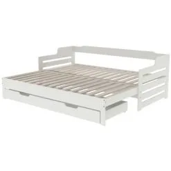 SWEEVT Single KIds Bed, Trundle And Drawer, Cabin Bed, SIngle Guest Bed Sofa Bed, Pull Out Trundle And Storage Drawer For Living Room And Bedroom - (3') 90 X190 Cm - White -Children's chairs Sales Store 98639067 4