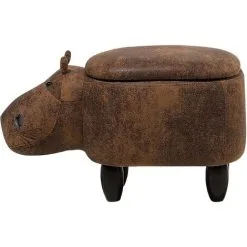 Beliani Modern Faux Leather Stool Brown Upholstery Storage Solid Wood Animal Hippo -Children's chairs Sales Store 9954355 4 1